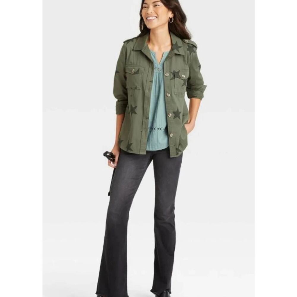 MSRP $49 NWOT Knox Rose Olive Green Star Utility Jacket Size S | SAME DAY SHIP
